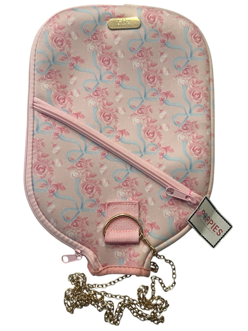 Rock Paper Scissors Pink Rose & Blue Bow Coquette Pickleball Paddle Cover NWT